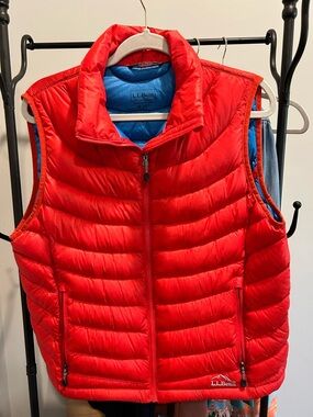 L.L. Bean Red Puffer Vest with Blue Lining